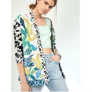 Anthropologie Maeve Savannah Contrast Cardigan Mixed Leopard Floral Open Size XS